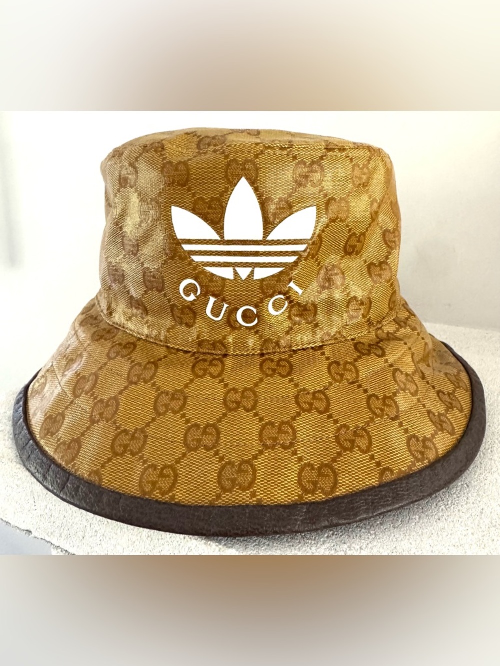 GUCCI x ADIDAS - GG Monogram Bucket Hat Gold Brown M 58